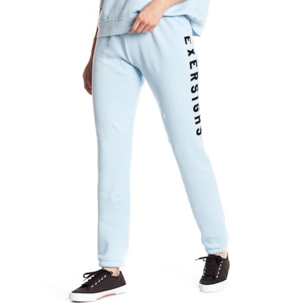Wildfox Exersighs Knox Joggers Sweatpants Lounge Pants Blue Skies Size Large NEW